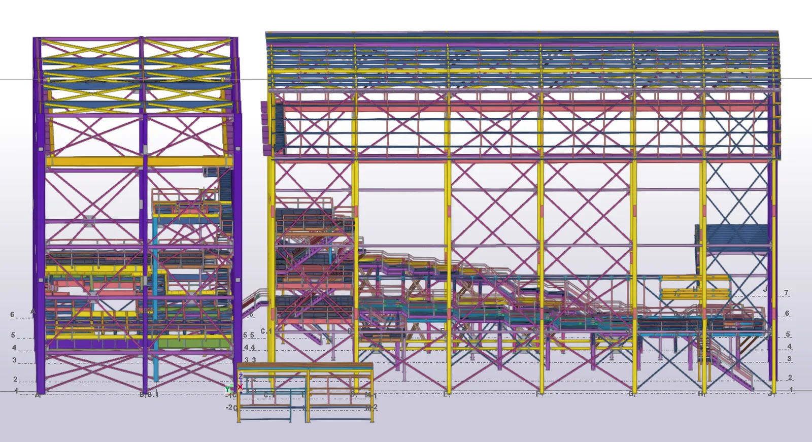 Vista lateral de los edificios de Molienda y Flotación